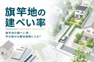 旗竿地の建ぺい率を紹介する記事のアイキャッチ。細い通路の奥に家が建つ旗竿地